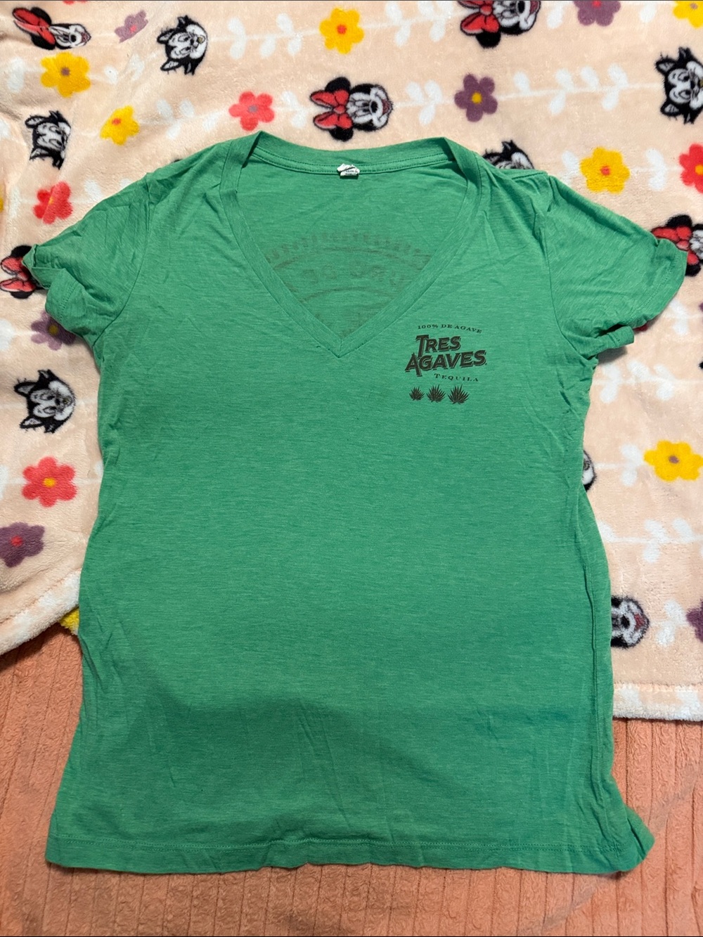 Bella Canvas Green V-Neck Tee with Tres Agaves Logo
